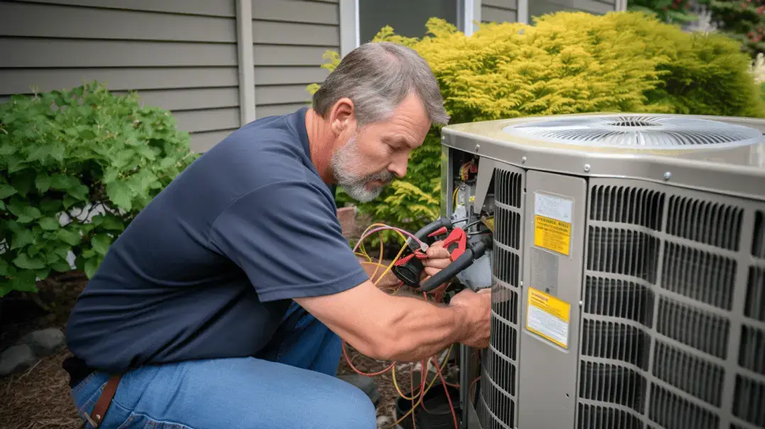 Experienced HVAC technician inspecting AC electrical components in Kiefer, Oklahoma